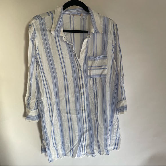 Soft Surroundings Tops - Soft Surroundings viscose button up blouse sz lg women’s blue white stripe euc